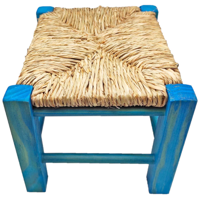 Tradineur - Taburete de madera infantil con asiento de rafia, banqueta para niños con reposapiés, hogar, colegio, 20 x 28 x 23,2 cm, color aleatorio