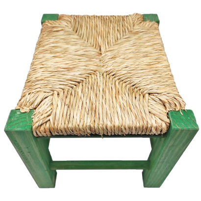 Tradineur - Taburete de madera infantil con asiento de rafia, banqueta para niños con reposapiés, hogar, colegio, 20 x 28 x 23,2 cm, color aleatorio