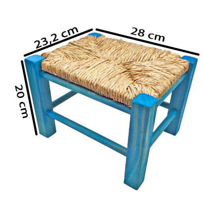 Tradineur - Taburete de madera infantil con asiento de rafia, banqueta para niños con reposapiés, hogar, colegio, 20 x 28 x 23,2 cm, color aleatorio