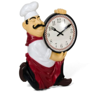 Tradineur - Reloj de mesa cocinero de plástico, funciona con pila, decoración de cocina, restaurante, cafetería, 30,5 x 24 x 4,5 cm