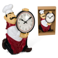 Tradineur - Reloj de mesa cocinero de plástico, funciona con pila, decoración de cocina, restaurante, cafetería, 30,5 x 24 x 4,5 cm