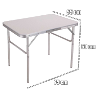 Tradineur - Mesa plegable de aluminio, sistema de fijación, incluye asa, tejido resistente. Color Surtido. 25/60 x 75 x 55 cm.