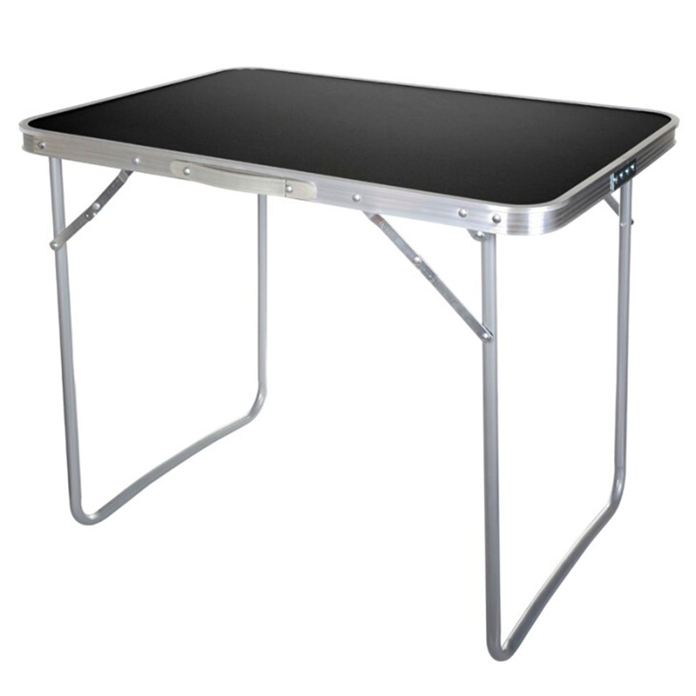 Tradineur - Mesa metálica plegable para playa, camping, incluye asa de transporte y patas plegables, ligera, portátil (Gris oscuro, 70 x 80 x 60 cm)