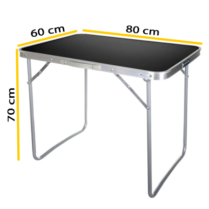 Tradineur - Mesa metálica plegable para playa, camping, incluye asa de transporte y patas plegables, ligera, portátil (Gris oscuro, 70 x 80 x 60 cm)