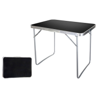 Tradineur - Mesa metálica plegable para playa, camping, incluye asa de transporte y patas plegables, ligera, portátil (Gris oscuro, 70 x 80 x 60 cm)