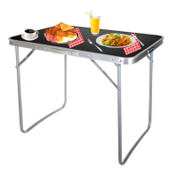 Tradineur - Mesa metálica plegable para playa, camping, incluye asa de transporte y patas plegables, ligera, portátil (Gris oscuro, 70 x 80 x 60 cm)