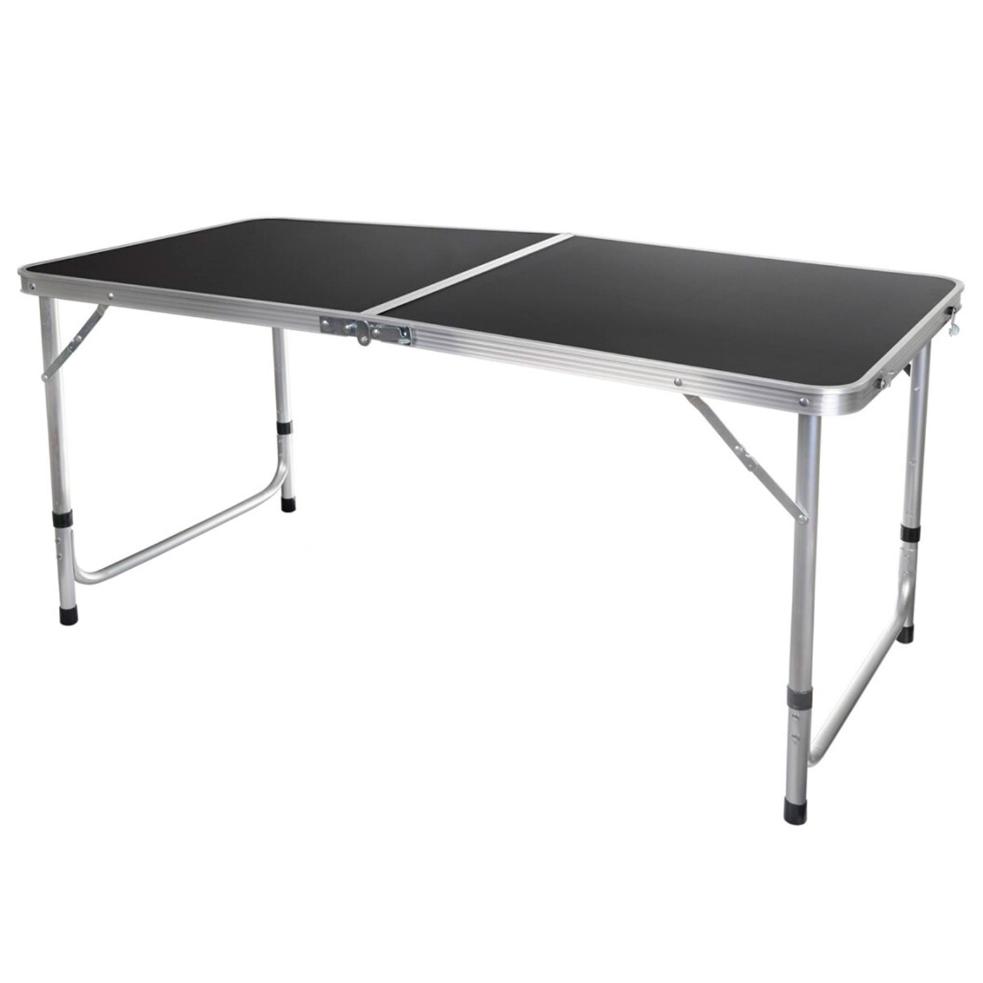 Tradineur - Mesa metálica plegable, 2 posiciones de altura ajustable, asa de transporte, ligera,  playa, camping (Gris oscuro, 55/69,5 x 120 x 60 cm)