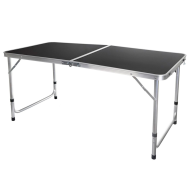 Tradineur - Mesa metálica plegable, 2 posiciones de altura ajustable, asa de transporte, ligera,  playa, camping (Gris oscuro, 55/69,5 x 120 x 60 cm)