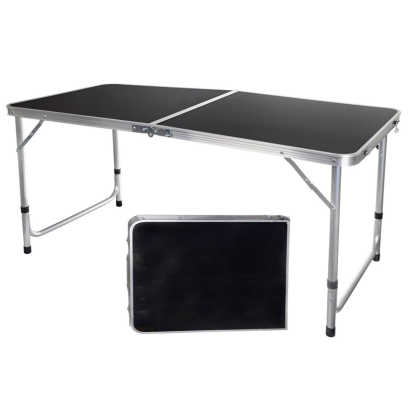 Tradineur - Mesa metálica plegable, 2 posiciones de altura ajustable, asa de transporte, ligera,  playa, camping (Gris oscuro, 55/69,5 x 120 x 60 cm)