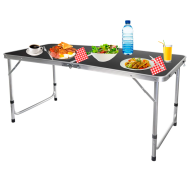 Tradineur - Mesa metálica plegable, 2 posiciones de altura ajustable, asa de transporte, ligera,  playa, camping (Gris oscuro, 55/69,5 x 120 x 60 cm)