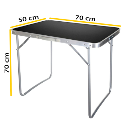 Tradineur - Mesa plegable metálica para playa, camping, incluye asa de transporte y patas plegables, ligera, portátil (Gris oscuro, 70 x 70 x 50 cm)