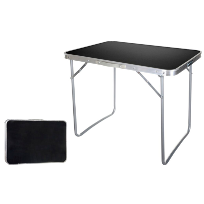 Tradineur - Mesa plegable metálica para playa, camping, incluye asa de transporte y patas plegables, ligera, portátil (Gris oscuro, 70 x 70 x 50 cm)