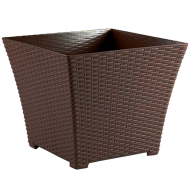 Tradineur - Maceta cuadrada de plástico Rattan, macetero, tiesto, recipiente para plantas, flores, balcón, terraza, jardín (Wengué, 25,3 x 21,5 cm)