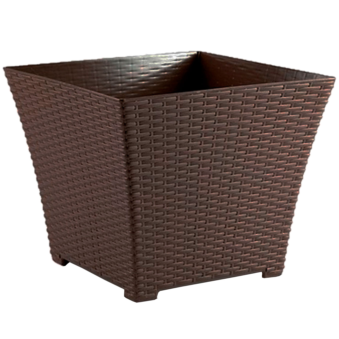 Tradineur - Maceta Rattan cuadrada de plástico, macetero, tiesto, recipiente para plantas, flores, balcón, terraza, jardín (Wengué, 30,5 x 26 cm)