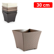 Tradineur - Maceta de plástico cuadrada Rattan, macetero, tiesto, recipiente para plantas, flores, balcón, terraza, jardín, 30,5 x 30,5 x 26 cm, color aleatorio