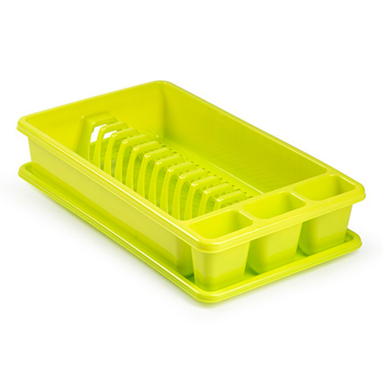 Tradineur - Escurreplatos de plástico rectangular con bandeja antigoteo, escurridor, soporte, organizador vajilla, cocina, 45,5 x 26,3 x 9 cm, color aleatorio