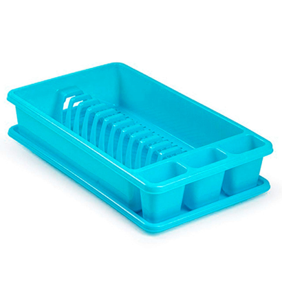 Tradineur - Escurreplatos de plástico rectangular con bandeja antigoteo, escurridor, soporte, organizador vajilla, cocina, 45,5 x 26,3 x 9 cm, color aleatorio