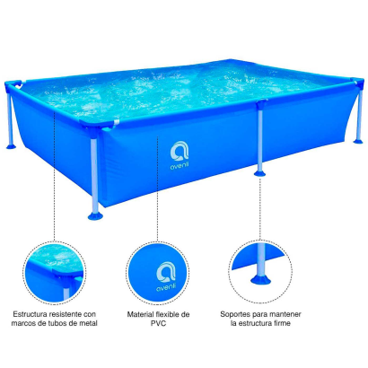 Tradineur - Piscina rectangular con estructura metálica y paredes de 3 capas, fácil montaje, exterior, jardín (Azul, 1125 litros, 188 x 127 x 42 cm)