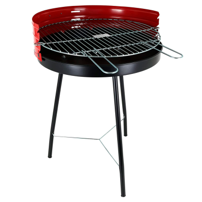 Algon - Barbacoa redonda con patas desmontables, acero cromado, parrilla zincada con grill regulable por niveles, carbón, leña, jardín, Ø 50 cm