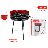 Algon - Barbacoa redonda con patas desmontables, acero cromado, parrilla zincada con grill regulable por niveles, carbón, leña, jardín, Ø 50 cm