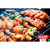 Algon - Barbacoa redonda con patas desmontables, acero cromado, parrilla zincada con grill regulable por niveles, carbón, leña, jardín, Ø 50 cm