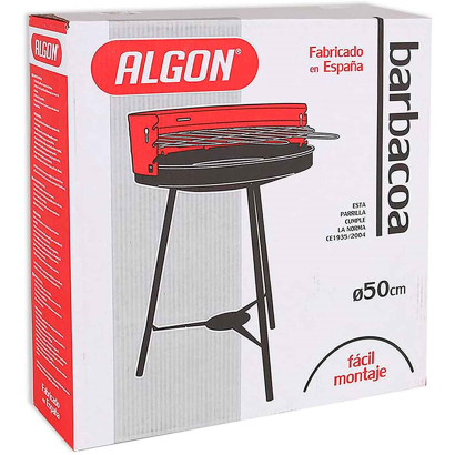 Algon - Barbacoa redonda con patas desmontables, acero cromado, parrilla zincada con grill regulable por niveles, carbón, leña, jardín, Ø 50 cm