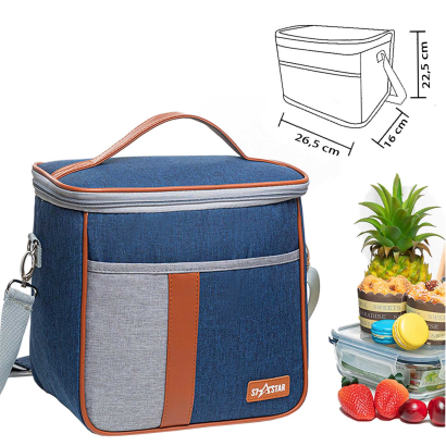 Tradineur - Bolsa térmica de tela, nevera porta alimentos con aislamiento, asa y correa ajustable, picnic, playa, camping (10 litros, 22,5 x 26,5 x 16 cm)