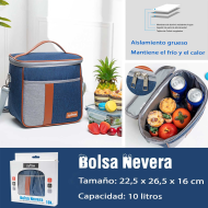 Tradineur - Bolsa térmica de tela, nevera porta alimentos con aislamiento, asa y correa ajustable, picnic, playa, camping (10 litros, 22,5 x 26,5 x 16 cm)