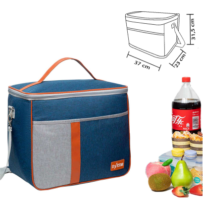 Tradineur - Bolsa térmica de tela porta alimentos, nevera con aislamiento, asa y correa ajustable, picnic, playa, camping (23 litros, 31,5 x 37 x 23 cm)