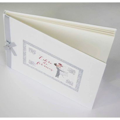 Tradineur - Libro de firmas para bodas con lazo de seda, álbum en blanco para mensajes de invitados, regalo para novios (64 páginas, 23,5 x 27 cm)