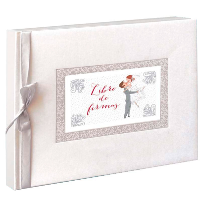 Tradineur - Libro de firmas para bodas con lazo de seda, álbum en blanco para mensajes de invitados, regalo para novios (64 páginas, 23,5 x 27 cm)