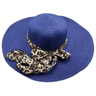 Tradineur - Sombrero de mujer con cinta estampado de leopardo, paja flexible, ala ancha y goma de barbilla, protección solar, playa, aire libre, Ø 42 cm, color aleatorio