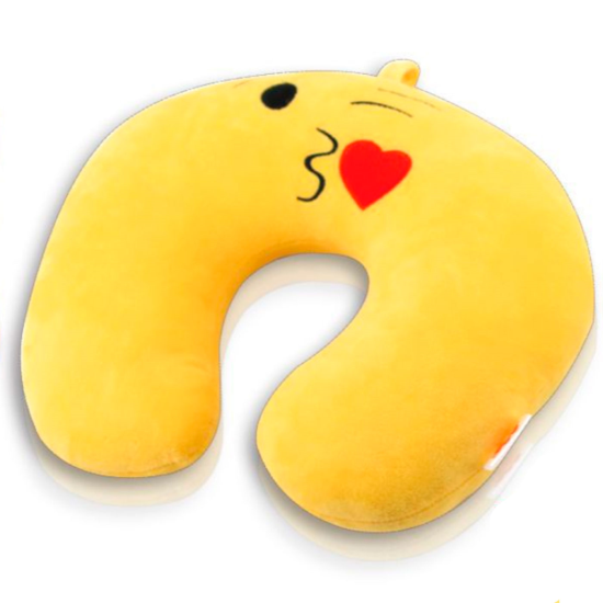 Tradineur - Cojín de viaje con diseño de emoji, almohada para cuello de poliéster, suave y liviana, alivio de estrés, reposacabezas, 28 x 26 x 7,5 cm, modelo aleatorio