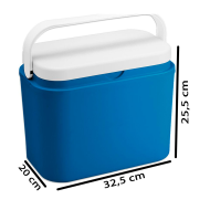 Tradineur - Nevera portátil con asa, polipropileno, porta alimentos y bebidas para playa, acampada (Azul y blanco, 10 litros, 25,5 x 32,5 x 20 cm)