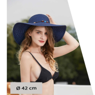 Tradineur - Sombrero de mujer con gemas, paja flexible, ala ancha y goma de barbilla, protección solar, playa, piscina, aire libre, Ø 42 cm, color aleatorio