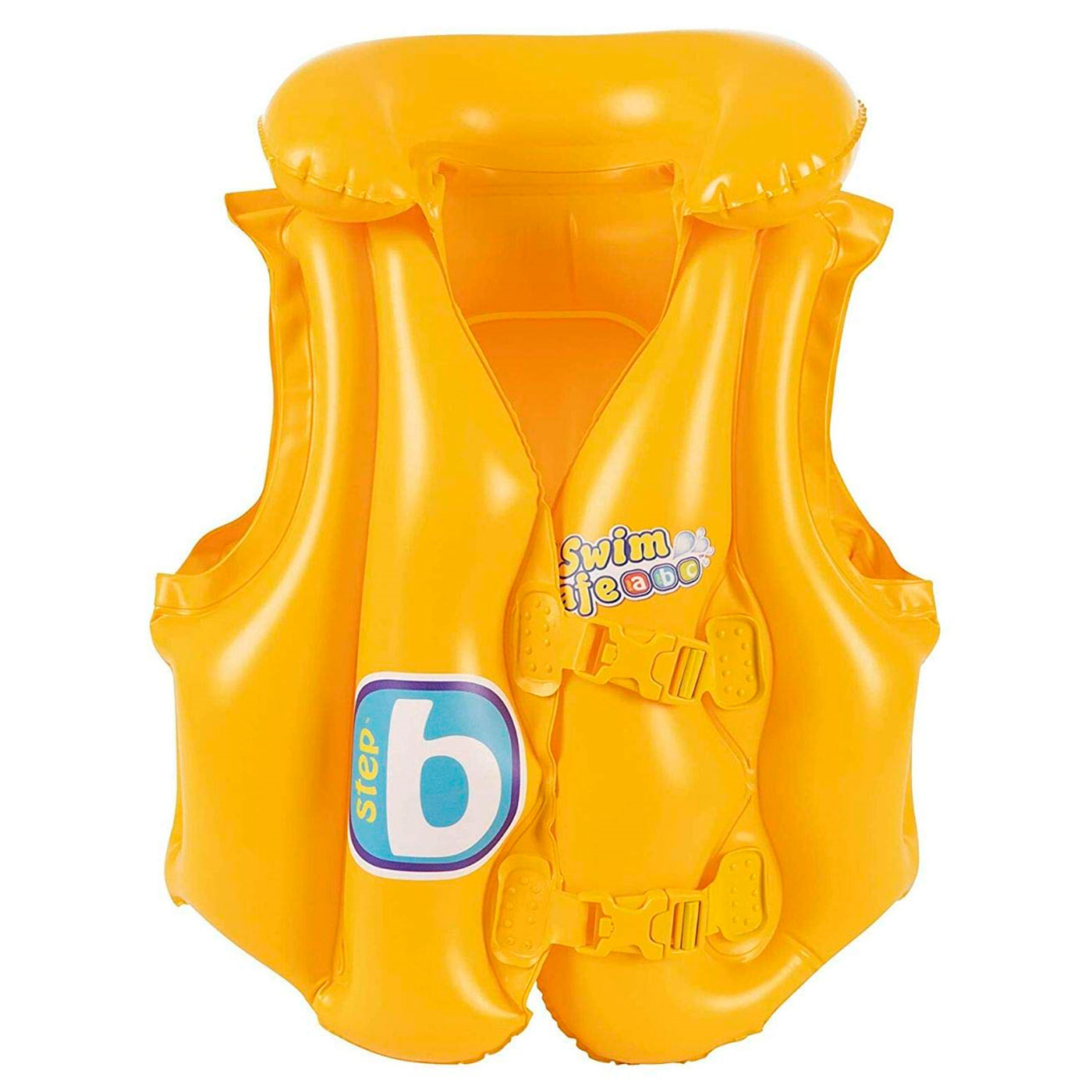 Tradineur - Chaleco hinchable infantil, incluye hebillas ajustables, cuello inflable y 3 cámaras de aire, niños, playa, piscina (Amarillo, 51 x 46 cm)