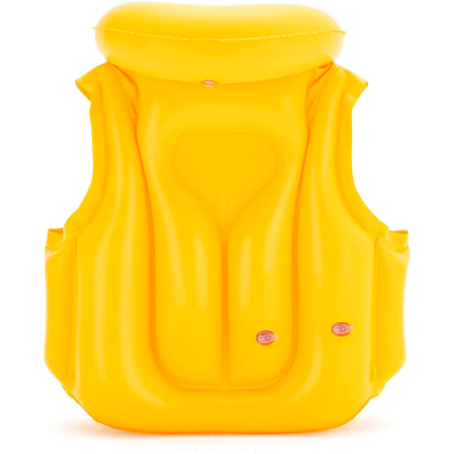 Tradineur - Chaleco hinchable infantil, incluye hebillas ajustables, cuello inflable y 3 cámaras de aire, niños, playa, piscina (Amarillo, 51 x 46 cm)