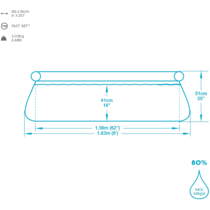 Tradineur - Piscina con aro hinchable, resistente a rayos UV, parche de reparación, fácil montaje (Azul y blanco, 940 litros, 183 x 51 cm)