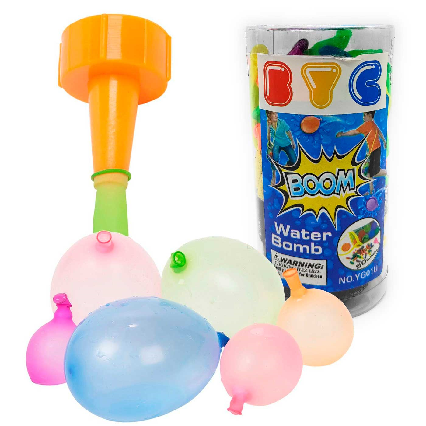 Tradineur - Set de 50 globos de agua, incluye boquilla y bolsa de red, bombas de agua, juego infantil para exterior, niños, verano, aire libre