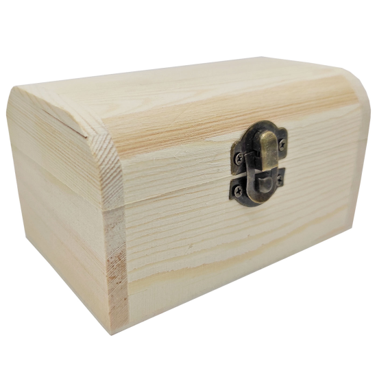 Tradineur - Caja con forma de baúl, madera natural, cierre metálico, tapa redondeada, almacenaje joyas, manualidades, decoración, 6,9 x 12,4 x 7,9 cm