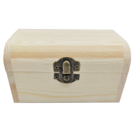 Tradineur - Caja con forma de baúl, madera natural, cierre metálico, tapa redondeada, almacenaje joyas, manualidades, decoración, 6,9 x 12,4 x 7,9 cm