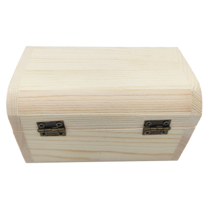 Tradineur - Caja con forma de baúl, madera natural, cierre metálico, tapa redondeada, almacenaje joyas, manualidades, decoración, 6,9 x 12,4 x 7,9 cm