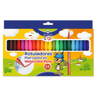 Tradineur - Set de 24 rotuladores de colores para niños, punta fina, colorear, dibujar, material escolar, manualidades, 14,5 cm