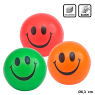 Tradineur - Pelota antiestrés con cara sonriente, poliuretano blando, bola calmante para aliviar el estrés, regalo original, Ø 6,3 cm, color aleatorio