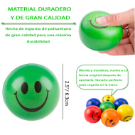 Tradineur - Pelota antiestrés con cara sonriente, poliuretano blando, bola calmante para aliviar el estrés, regalo original, Ø 6,3 cm, color aleatorio