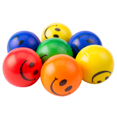 Tradineur - Pelota antiestrés con cara sonriente, poliuretano blando, bola calmante para aliviar el estrés, regalo original, Ø 6,3 cm, color aleatorio