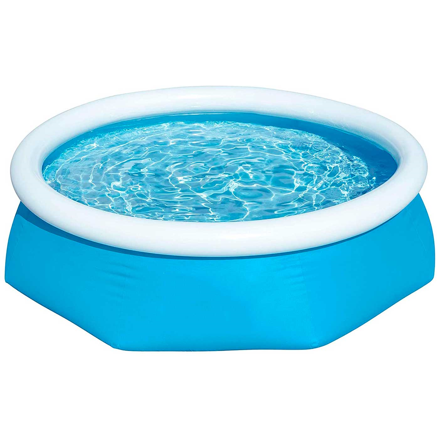 Tradineur - Piscina familiar con aro hinchable, paredes resistentes a pinchazos y a rayos UV, fácil montaje (Azul y blanco, 1880 litros, 244 x 61 cm)