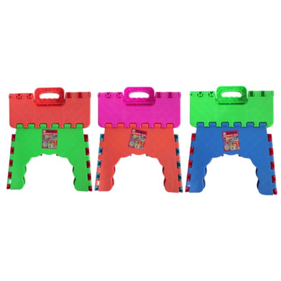 Tradineur - Taburete plegable de plástico para niños/as, ideal para casa, parque o playa. Asiento de plástico infantil con colores divertidos, 29 x 16 cm, color aleatorio