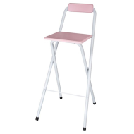 Tradineur - Taburete bar metálico plegable con asiento y respaldo de madera, reposapiés, banqueta, silla, interior, cocina, hogar (Rosa y blanco, 100 cm)