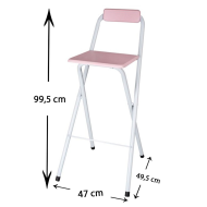 Tradineur - Taburete bar metálico plegable con asiento y respaldo de madera, reposapiés, banqueta, silla, interior, cocina, hogar (Rosa y blanco, 100 cm)